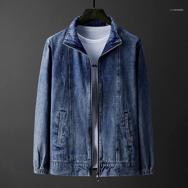 

sleeved lapel washed casual slim jacket designer male coat spring mens denim jacket solid color long, Black