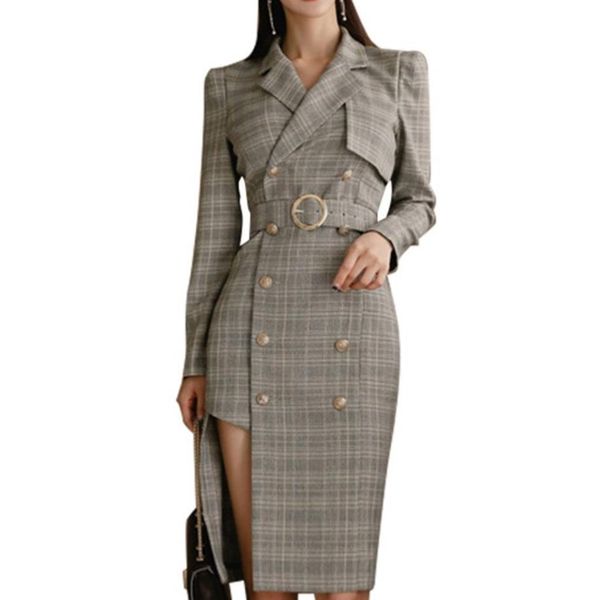 

new office lady 2019 autumn women double-breasted long blazers suit collar blaser coat long sleeve irregular blazers, White;black