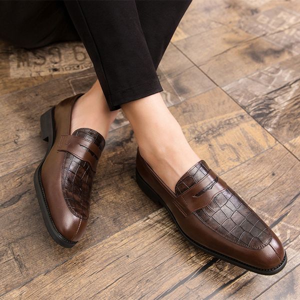 

dress shoes mens pu leather vintage spring yellow business loafers formal slip on square male footwear oxfords shoe for men, Black