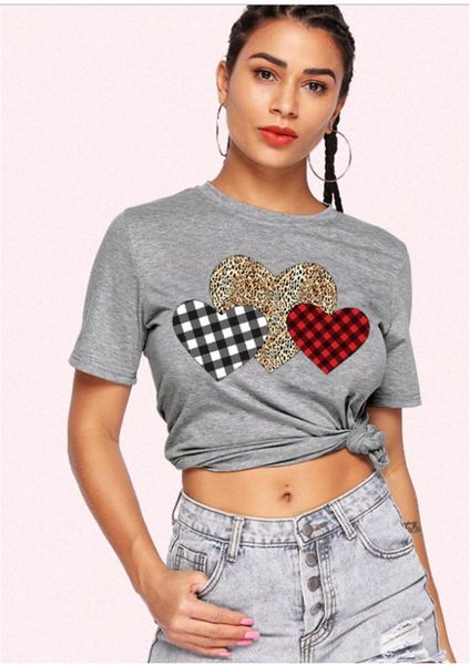 

designer tshirts fashion plaid love print short sleeve womens tees casual females clothing valentines day womens, White
