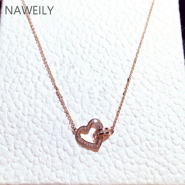 

french romantic heart shaped zircon necklace new fashion temperament crystal clavicle short necklace women pendants, Silver