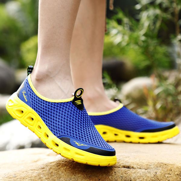 

sandals summer men shoes lightweight outdoor casual breathable mesh net loafers, Black