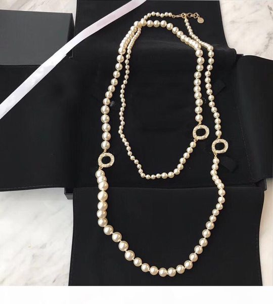

popular fashion brand pearl sweater chain designer necklace for women party wedding luxury jewelry for bride with box, Silver