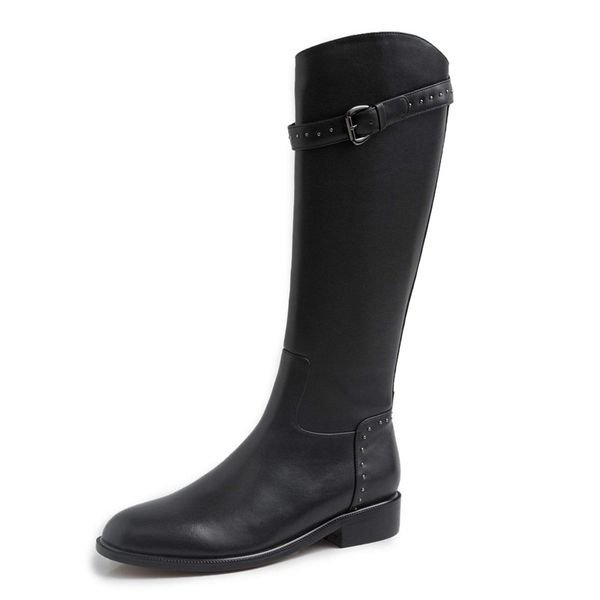 

knight boots women's riding boots cow leather rivets belt buckle straps new winter thigh high size 43, Black