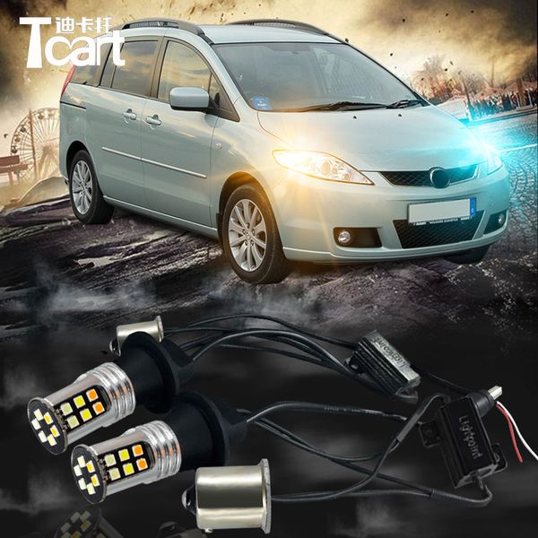 

tcart 2x auto led bulbs drl daytime running light night drl turn signals lamp py21w bau15s for 5 2004-2010 car accessories