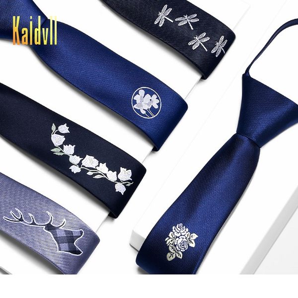 

bow ties 2021 designer fashion 5cm slim for men zipper neckties wedding casual creative embroidery accessories with gift box, Black;gray