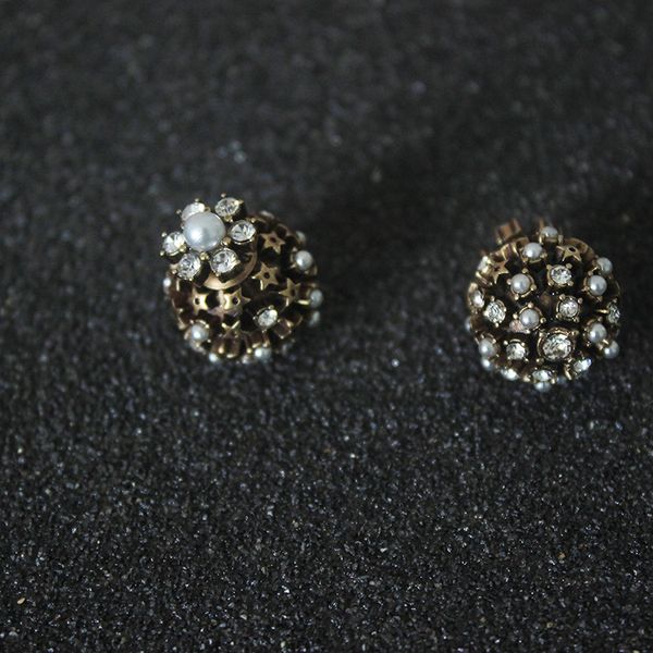 

natural pearl diamond earring studs women copper ball stud womans wedding fine jewelry hot, Golden