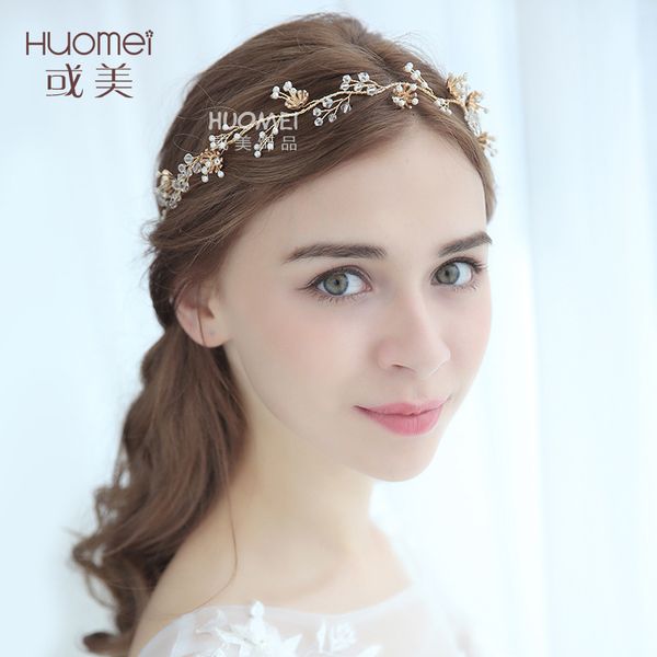 

d2160 npason bride headwear imitate pearl marry hair band wedding dress accessories ornaments, Golden;silver