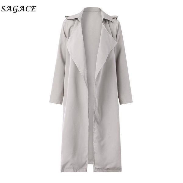 

sagace clothes coat women blend turn-down neck open front loose cardigan coat solid long sleeve overcoat long cardigan, Black