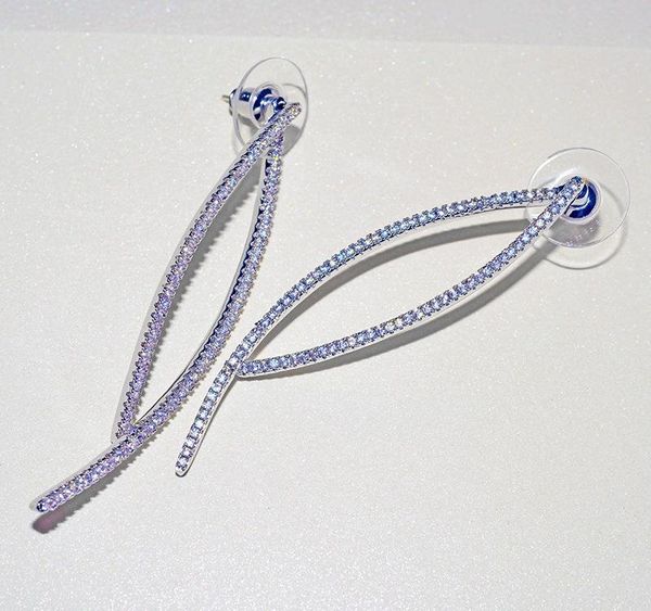 

molinuo european and american fashion micro inlaid zircon earrings female 925 sterling silver pop002, Golden;silver