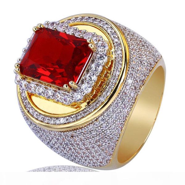 

luxury gold men's rings hip hop jewelry ruby zircon iced out stainless steel rings fashion accessories, Golden;silver