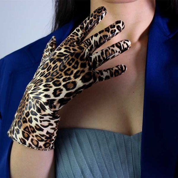 

five fingers gloves women' leopard print faux pu leather female club party dress fashion long driving dancing glove 28cm r1195, Blue;gray