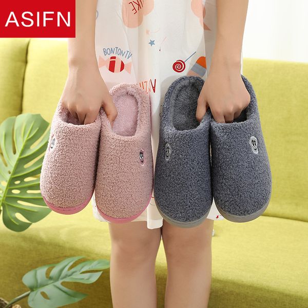 

asifn simple women winter warm fur slippers men boys girls slippers house shoes flat heel home indoor bedroom zapatilla mujer, Black