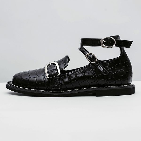 

mary janes women patent leather round toe buckle strap sweet lolita ladies sallow flat shoes handmade, Black