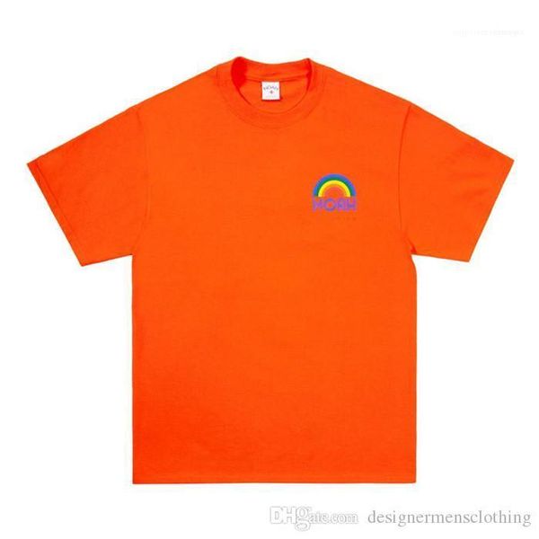 

neck short sleeve candy color couple clothing popular rainbow printed loose tshirt womens mens crew, White