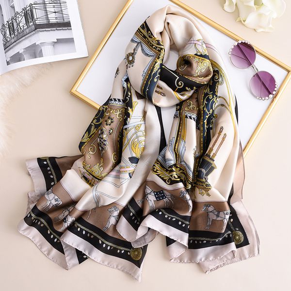 

2020 new brand designer shawls and wraps carriage pattern silk scarf women soft bandana foulard hijab, Blue;gray