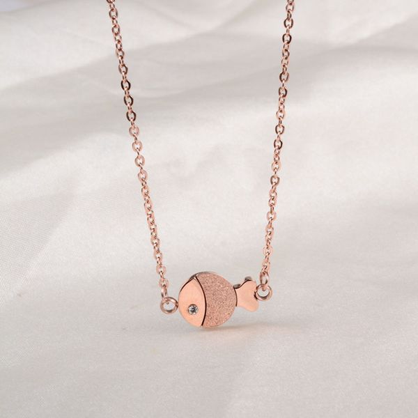 

pendant necklaces stainless steel fish necklace for women gold link chain rhinestone dainty jewelry gift, Silver
