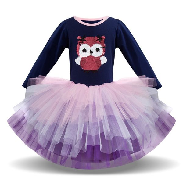 

clearance excelent new summer dress mesh girls children long sleeved cartoon animal gauze princess tutu dress z0205