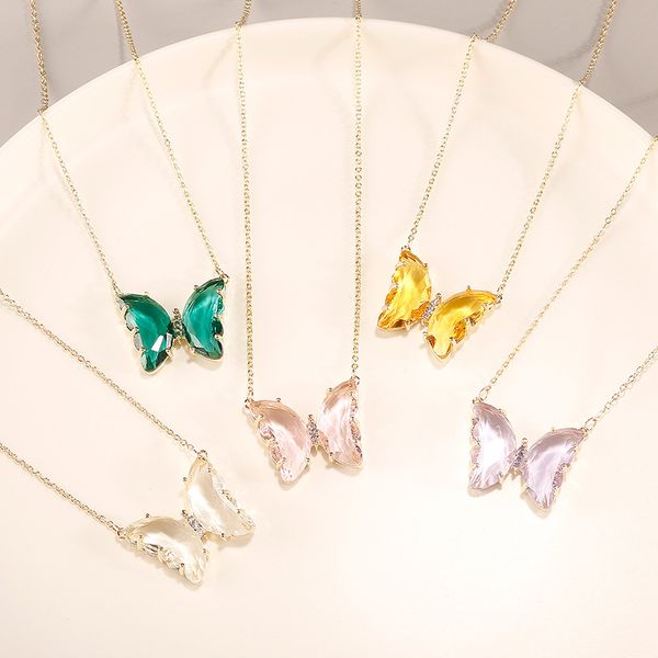 

crystal rhinestone butterfly pendant necklace for women girls gold color clavicle chain statement necklace choker party jewelry gifts, Silver