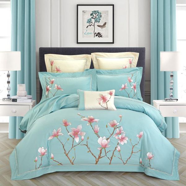 

chic home embroidery egyptian cotton blossom vintage bedding set  king size jpcs soft duvet cover bed sheet 2pillow shams
