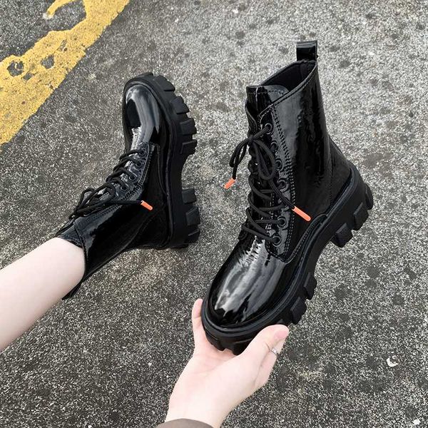 

women's leather boots boots-women fashion womens shoes 2020 low heels booties booties ladies round toe rubber punk, Black