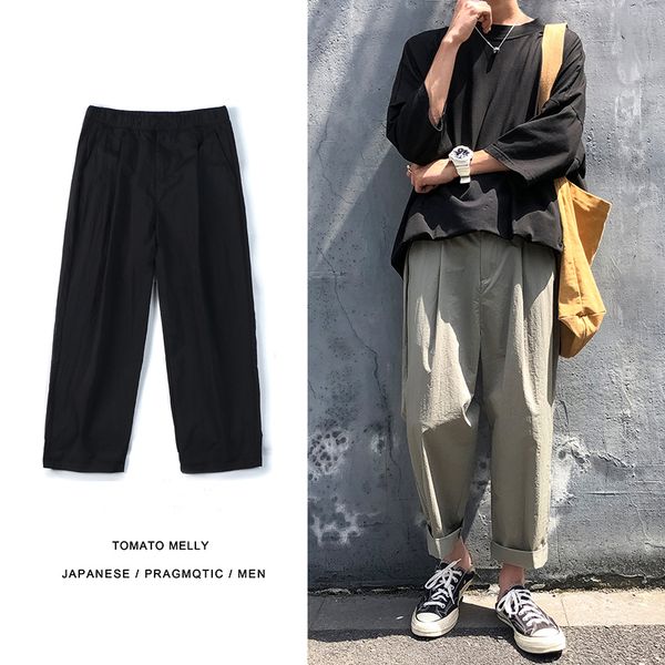 

men's pants 2021 spot korean version of the summer nine points straight trend thin section solid color harajuku loose casual, Black