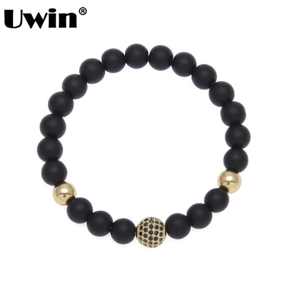 

uwin black onyx stone 8mm matte black beads bracelets with micro zircon nature stone bracelet for men and women