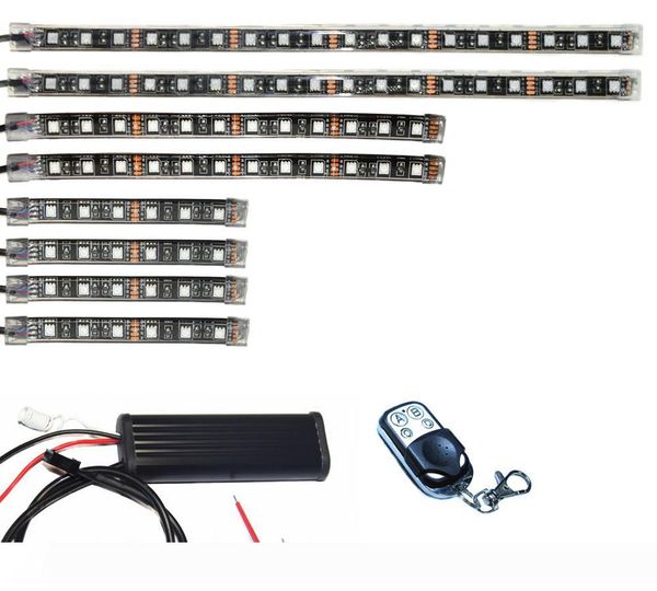 

wireless remote control multi-color 8pcs 3 size rgb smd5050 flexible led strip motorcycle atv underbody light kit