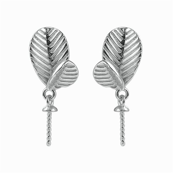 

double leaves earring settings 925 sterling silver diy jewelry findings stud earring pearls mount 5 pairs, Slivery;crystal
