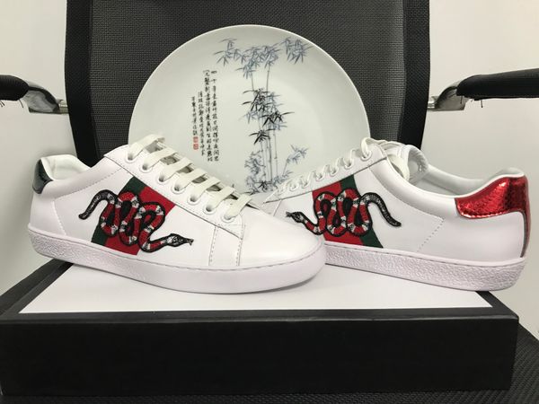 

original box r mens shoes with original women luxury designer sneaker man casual ace shoes green red stripe size 35-46, Black