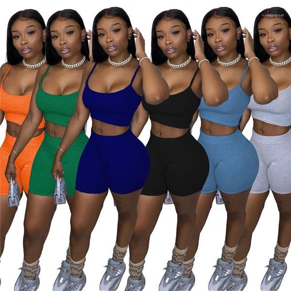 

spaghetti strape short sleeveless shorts soild corlor scoop neck women tracksuits women designer two piece sets fashion, Gray