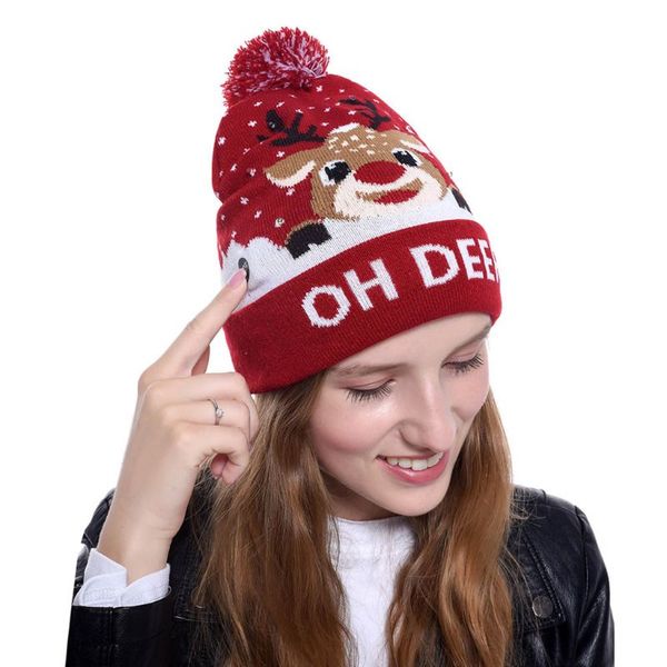

christmas led light up beanie hat ugly sweater knitted santa pompom cap, Blue;gray