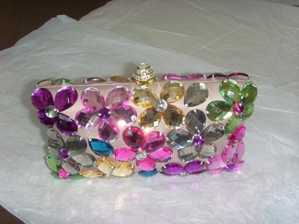 

new-hand stitch diamond floral evening bag tower clasp crystal flower wedding party bag messenger with chain