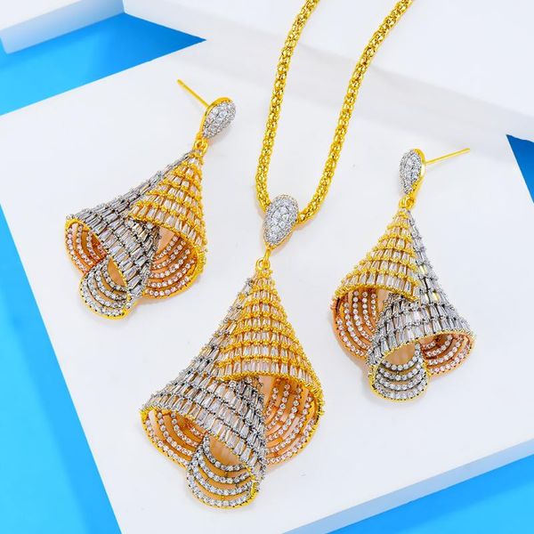 

godki big fashion luxury 2pc necklace earring sets jewelry set for women wedding party full zircon dubai bridal jewelry set 2020, Silver