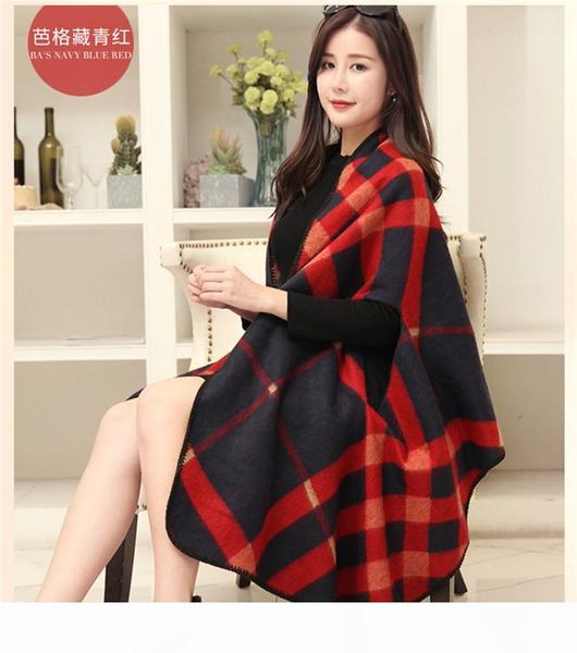 

autumn and winter new imitation cashmere lady shawl woman cape big winter ethnic wind dual thick scarf, Blue;gray