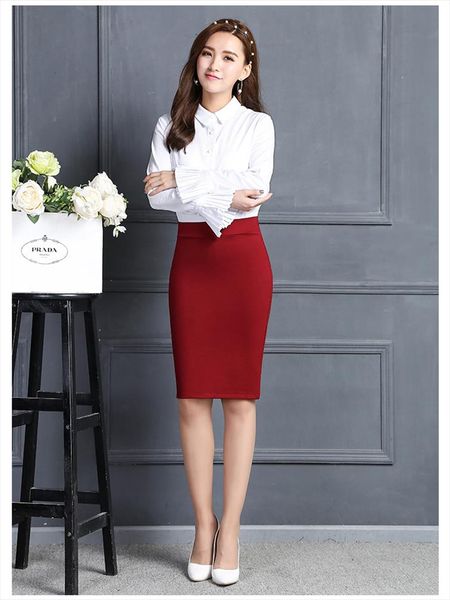 

2020 women short skirt work fashion slim comfortable back slit pencil skirt elastic high waist package hip skirts, Black