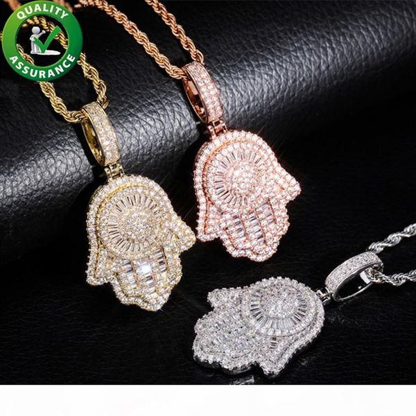 

mens iced out hip hop chain pendants luxury designer necklace hiphop jewelry mens gold chain pendants diamond fatima hand amulet charms rap, Silver