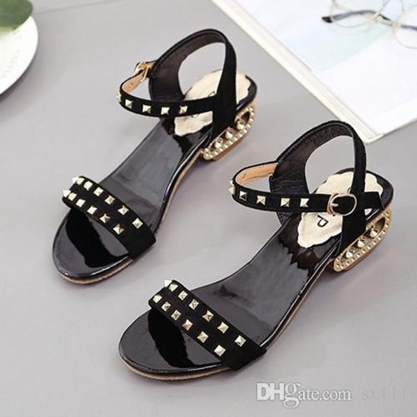 

new 2019 fish mouth type women sandals designer sandals designer slides rivets high heels party shoes large size us4-us8, Black