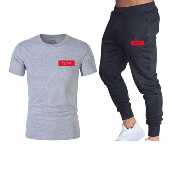 

logo 2020 new fashion men's running suit fitness suit spain 2pcs/set of exercise fitness step jogging fit closure type material, Gray