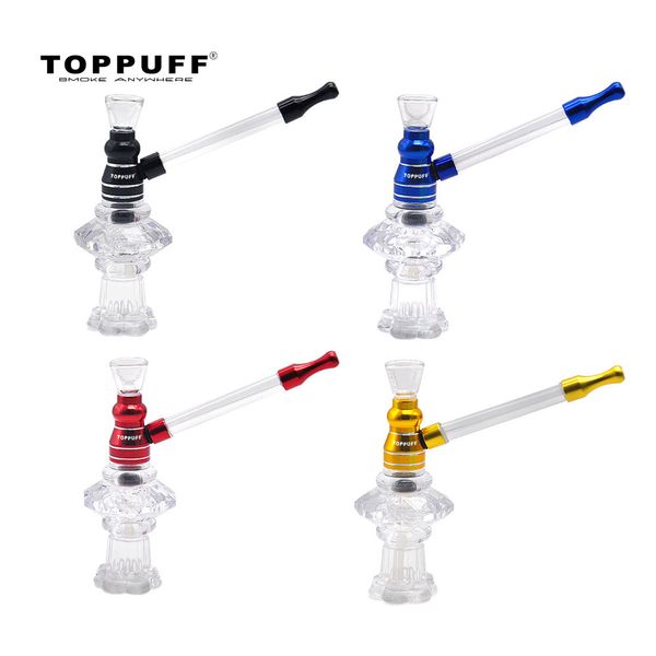 Tubulação de tubulação de água de vidro de toppuff Forma de vaso Shisha 118mm tubos de metal com lente de vidro de vidro