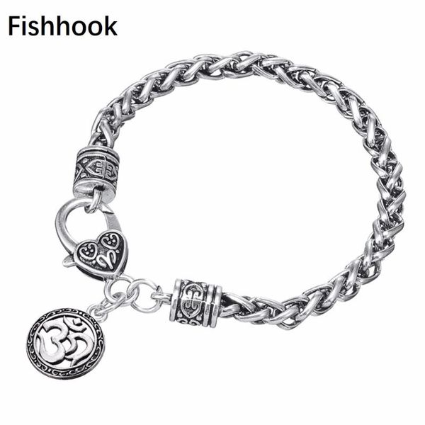 

fishhook zinc alloy gothic style aum yoga hindu and irish knot mandala pendant wheat chain bracelet men or women, Red;blue