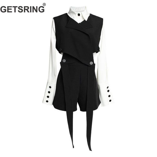 

getsring women's sets long sleeve white shirt irregular bandage vest high waist women shorts 3 piece set women sets clothes 2020, Gray