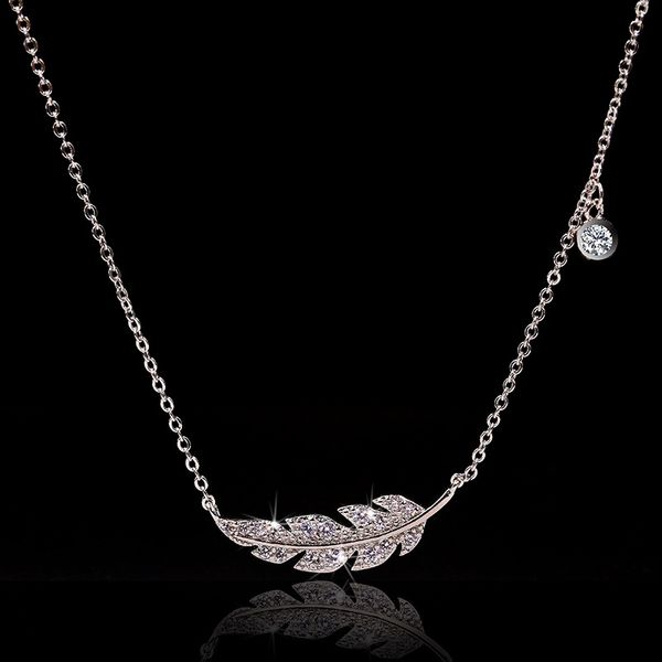 

fashion simple silver color feather pendant necklace for women leaf shaped chain statement choker jewelry gifts accessories