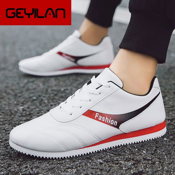 

men fashion sneakers promotion casual shoes man leather pu soft comfortable run shoes male loafers student trainers, Black