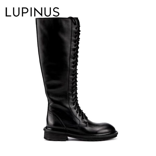 

lupinus chunky platform pu leather knee high boots riding boots round toe knee high leather women shoes, Black