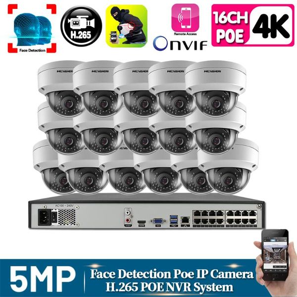 

h.265+16ch 4k 5mp two-way audio cctv system nvr kit waterproof ai smart infared security camera poe video surveillance set onvif