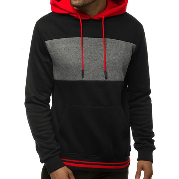 

2020 autumn new men's loose garden collar hooded sweater fashion casual color matching pullover men's clothing, Black;white
