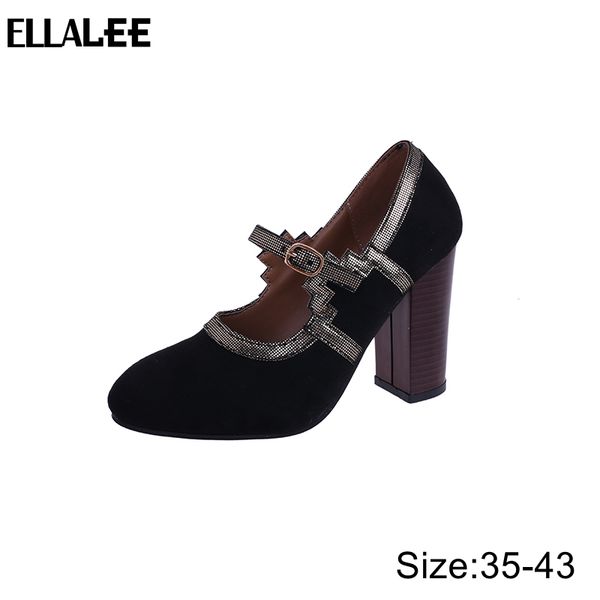 

korean version of spring and summer pointed toe heels single shoe female retro thick heel vintage mary jane shoes, Black