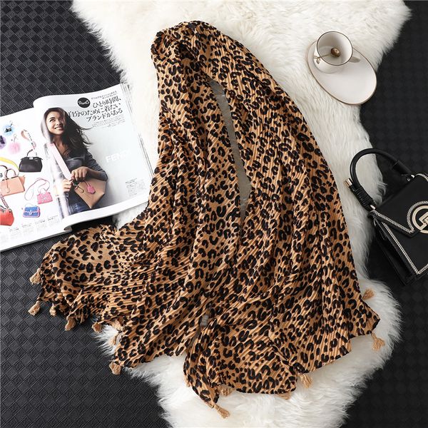 

2020 new pleated women leopard pattern tassels scarf fashion cotton viscose scarves wraps warm neckerchief shawls, Blue;gray