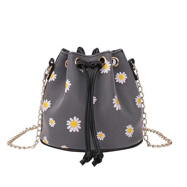 

daisy flower bucket bags for women mini small ladies chain shoulder bag fashion leather drawstring crossbody bags bolsa feminina
